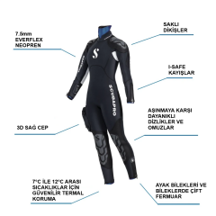 Scubapro Novascotia Semi-Dry Dalış Elbisesi Başlıklı 7.5mm Bayan