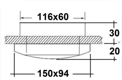 Gömme Lamba Oval Mat Metal, 20W, 116x60mm