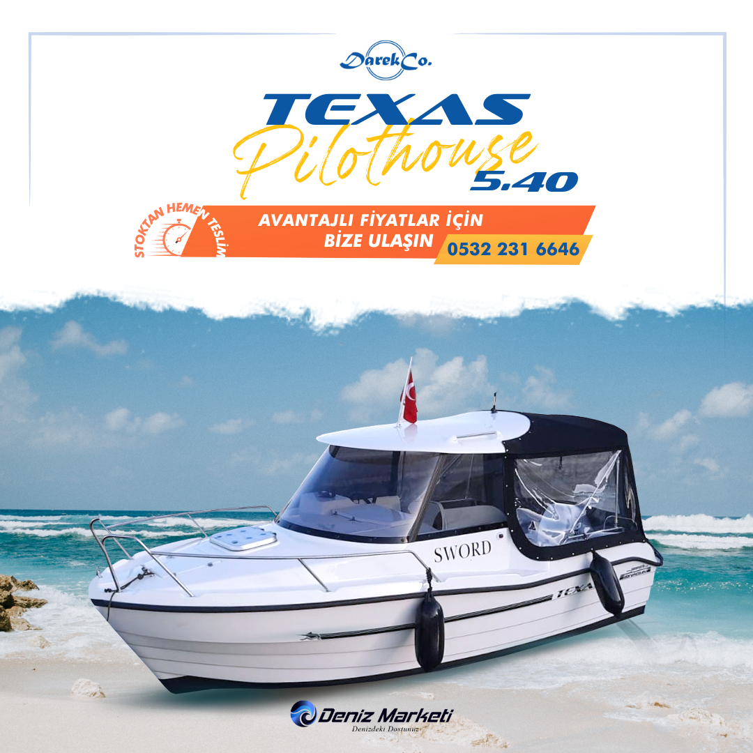 DarekCo Texas 540 Pilothouse Tekne ve Dıştan Takma Motor Suzuki 100HP Marşlı Trimli Direksiyon Sistemli