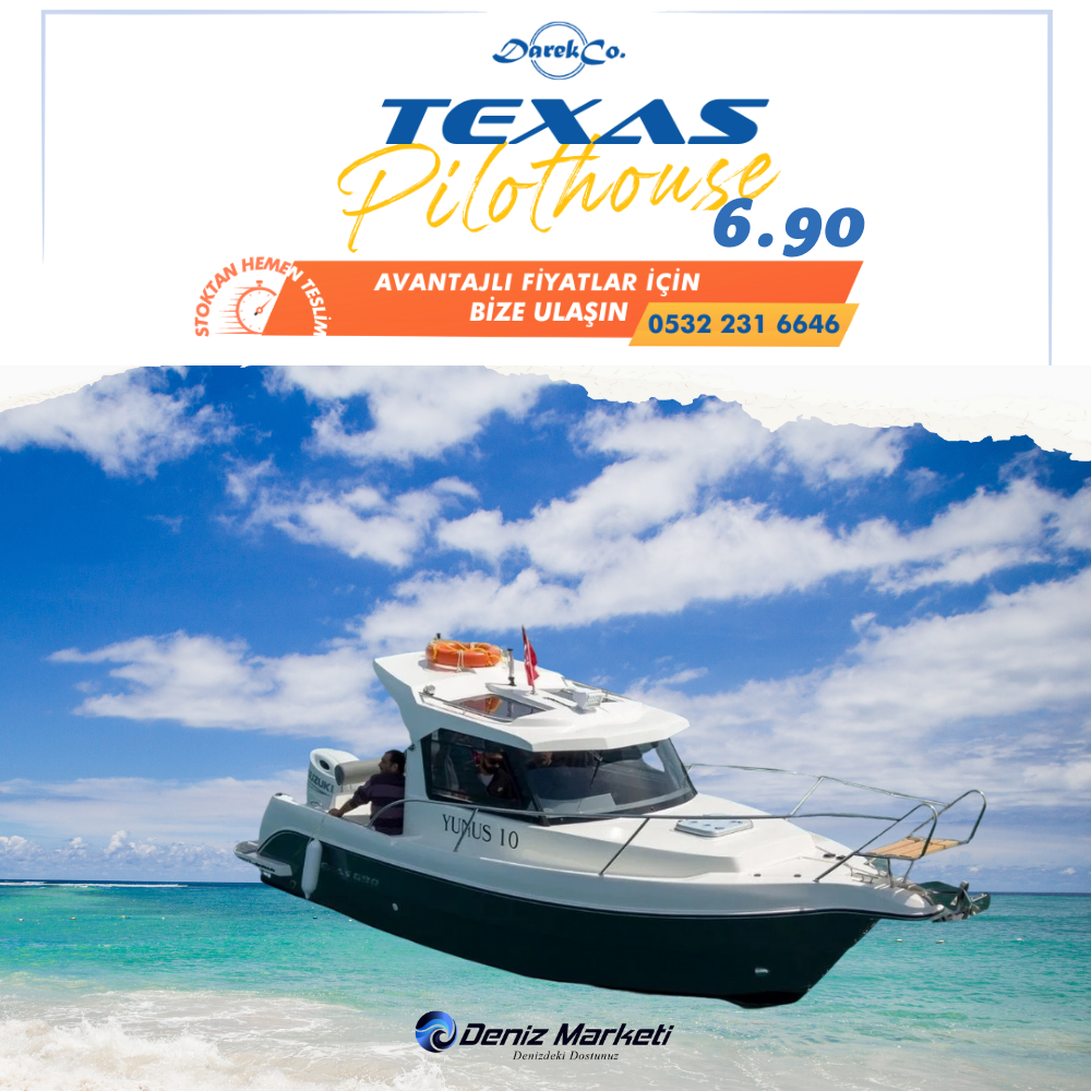 DarekCo Texas 690 Weekend Tekne ve Dıştan Takma Motor Suzuki 100HP Marşlı Trimli Direksiyon Sistemli